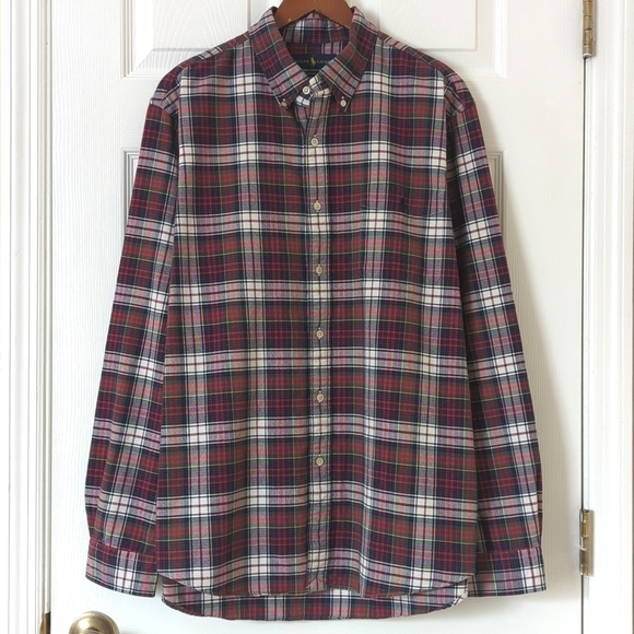 Ralph Lauren Plaid Cotton Classic Fit Long Sleeve Button Down Shirt Red Navy XL - Picture 1 of 12